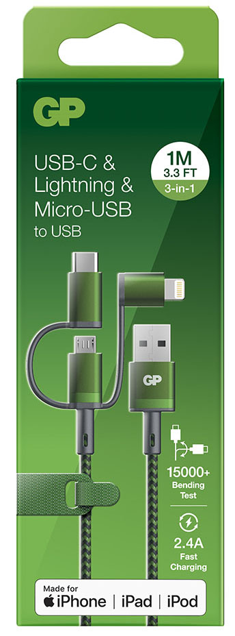 CÂBLE DE CHARGEMENT GP CY1A 3EN1 TYPE C MICRO USB LIGHTING 1M